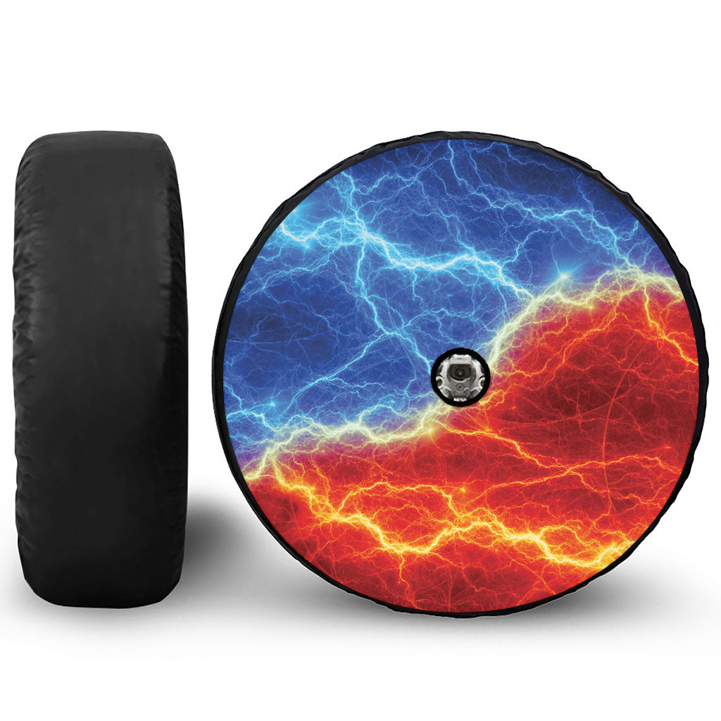 Blue And Red Lightning Print Tire Cover With Camera Hole