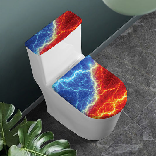 Blue And Red Lightning Print Toilet Lid And Tank Cover Set