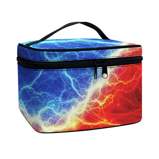 Blue And Red Lightning Print Travel Makeup Bag