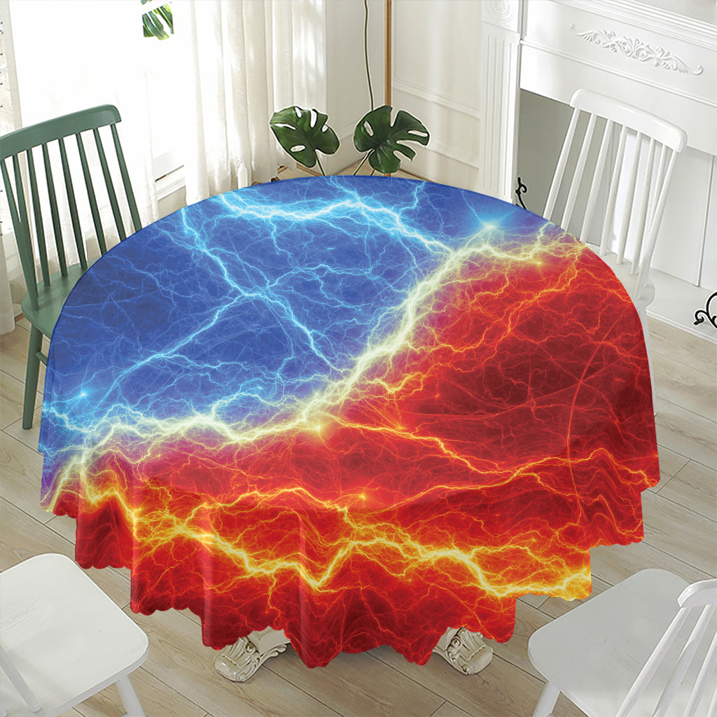 Blue And Red Lightning Print Waterproof Round Tablecloth