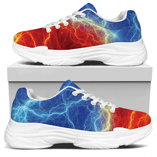 Blue And Red Lightning Print White Chunky Shoes