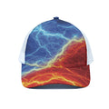 Blue And Red Lightning Print White Mesh Trucker Hat