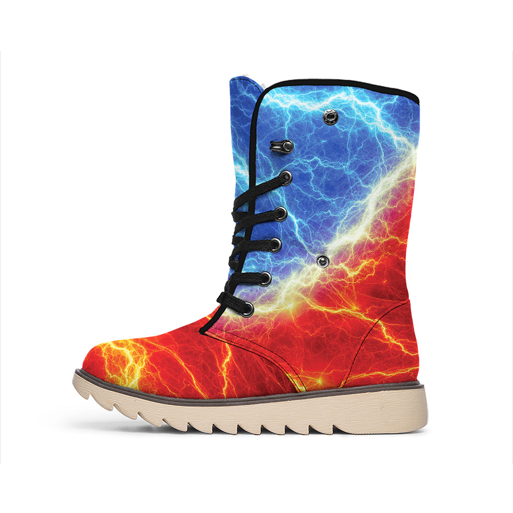 Blue And Red Lightning Print Winter Boots