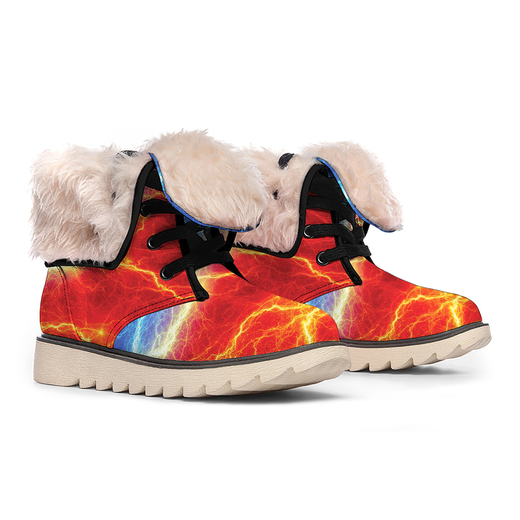 Blue And Red Lightning Print Winter Boots