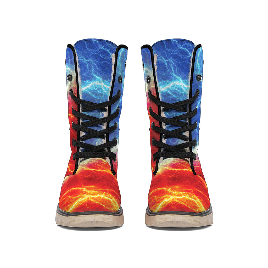 Blue And Red Lightning Print Winter Boots