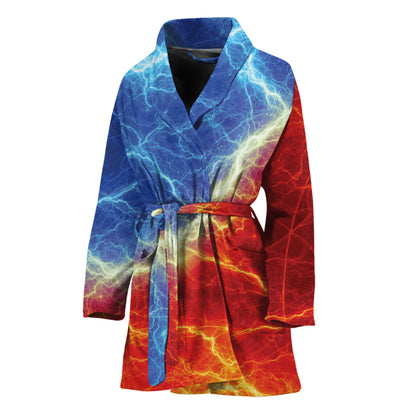 Blue And Red Lightning Print Women's Bathrobe