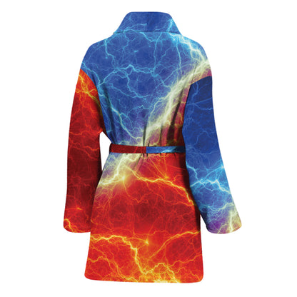 Blue And Red Lightning Print Women's Bathrobe