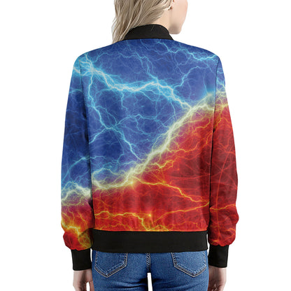 Blue And Red Lightning Print Women's Bomber Jacket