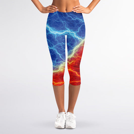 Blue And Red Lightning Print Women's Capri Leggings