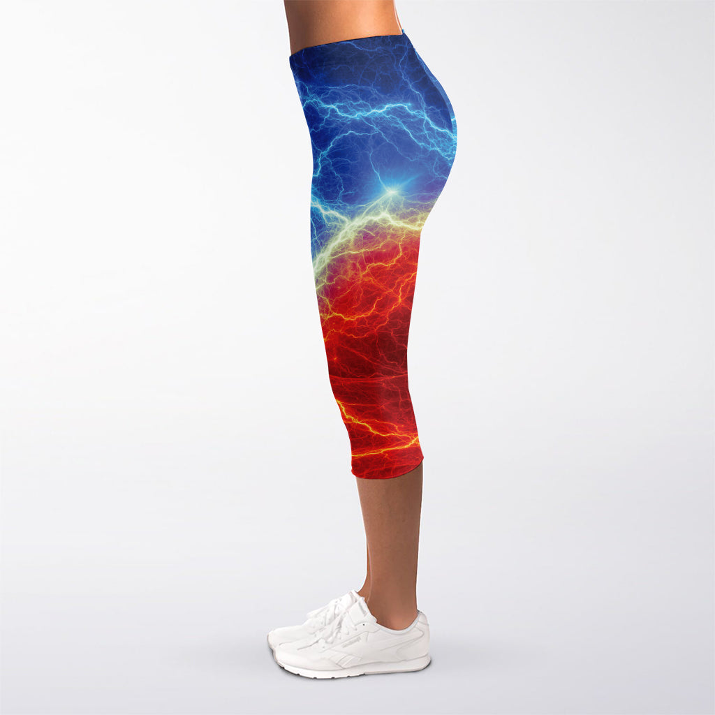 Blue And Red Lightning Print Women's Capri Leggings