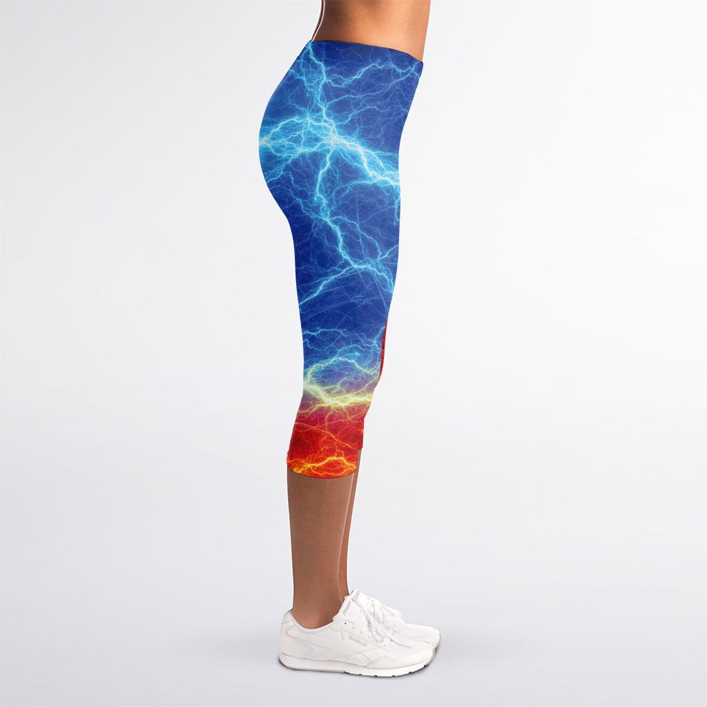 Blue And Red Lightning Print Women's Capri Leggings