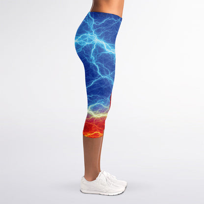 Blue And Red Lightning Print Women's Capri Leggings
