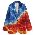 Blue And Red Lightning Print Women's Cotton Blazer