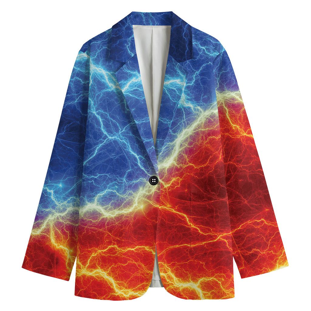 Blue And Red Lightning Print Women's Cotton Blazer