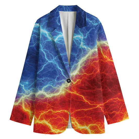 Blue And Red Lightning Print Women's Cotton Blazer