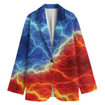Blue And Red Lightning Print Women's Cotton Blazer