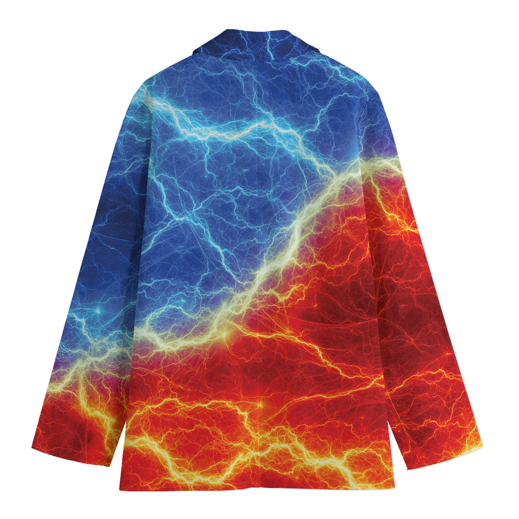 Blue And Red Lightning Print Women's Cotton Blazer
