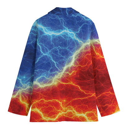 Blue And Red Lightning Print Women's Cotton Blazer