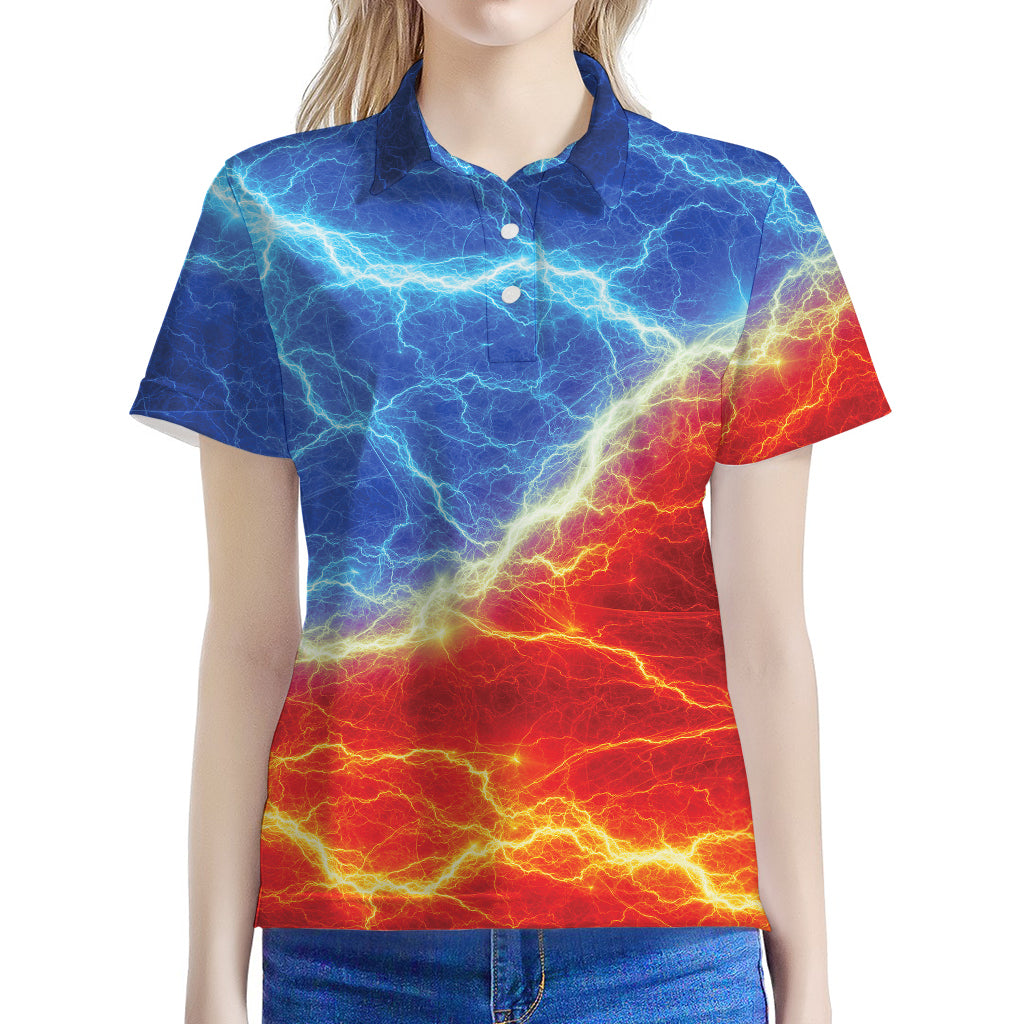 Blue And Red Lightning Print Women's Polo Shirt
