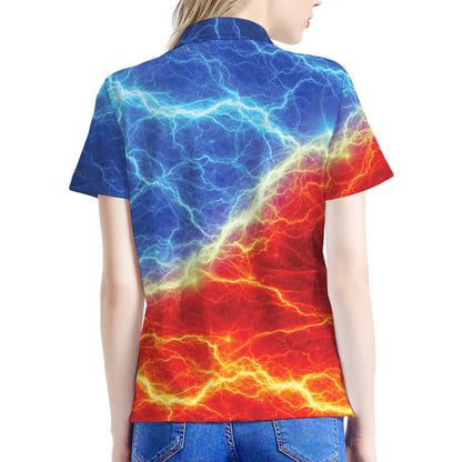 Blue And Red Lightning Print Women's Polo Shirt