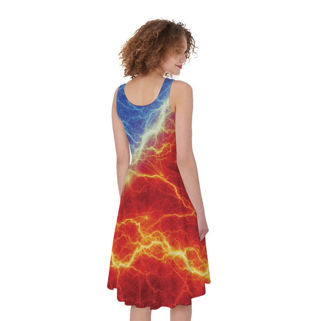 Blue And Red Lightning Print Women's Sleeveless Dress