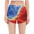 Blue And Red Lightning Print Women's Split Running Shorts