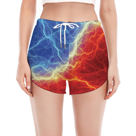 Blue And Red Lightning Print Women's Split Running Shorts