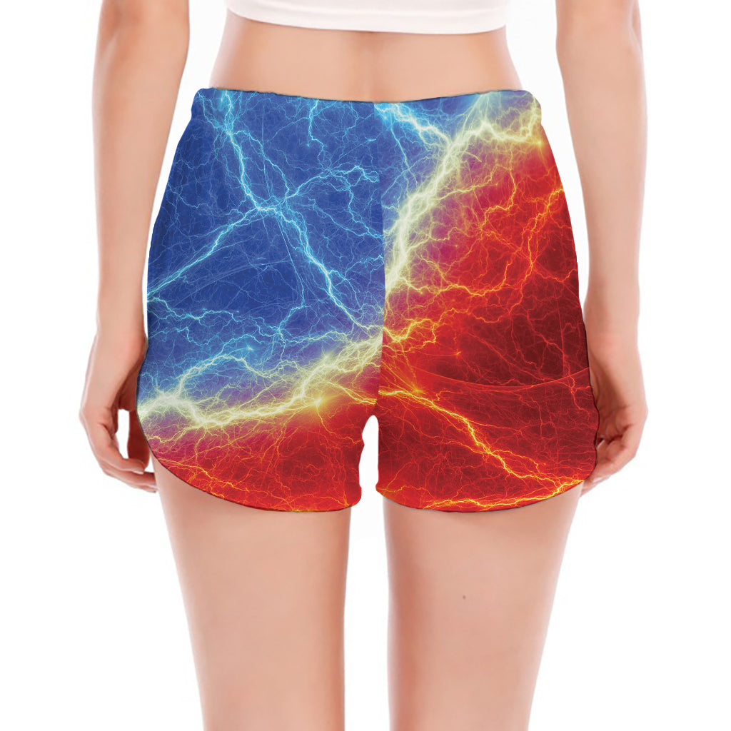 Blue And Red Lightning Print Women's Split Running Shorts