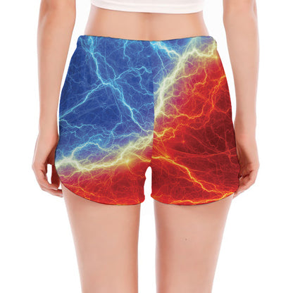 Blue And Red Lightning Print Women's Split Running Shorts