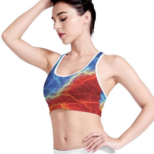 Blue And Red Lightning Print Women's Sports Bra