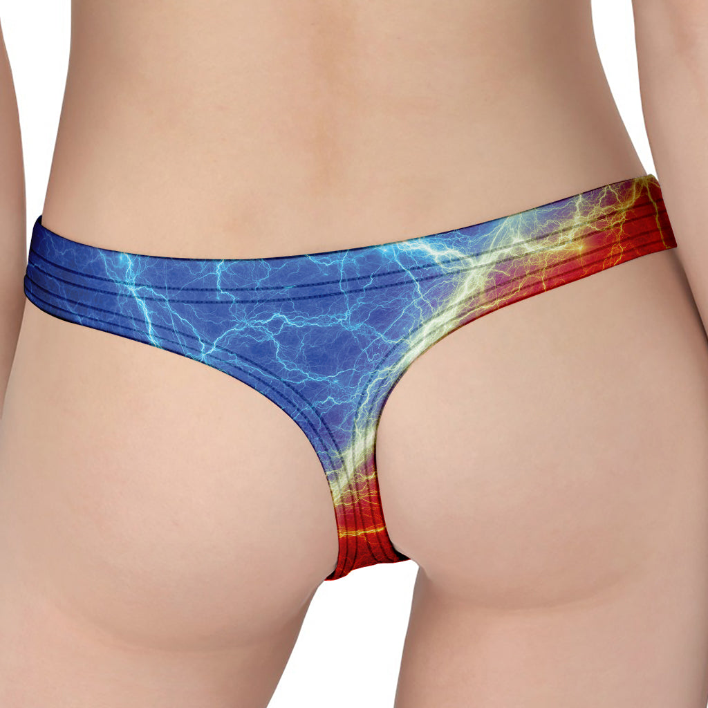 Blue And Red Lightning Print Women's Thong