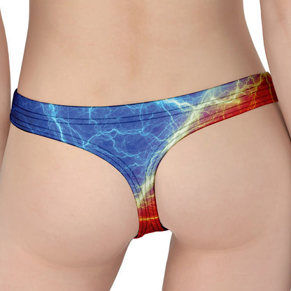 Blue And Red Lightning Print Women's Thong