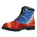 Blue And Red Lightning Print Padded Collar Lace Up Boots