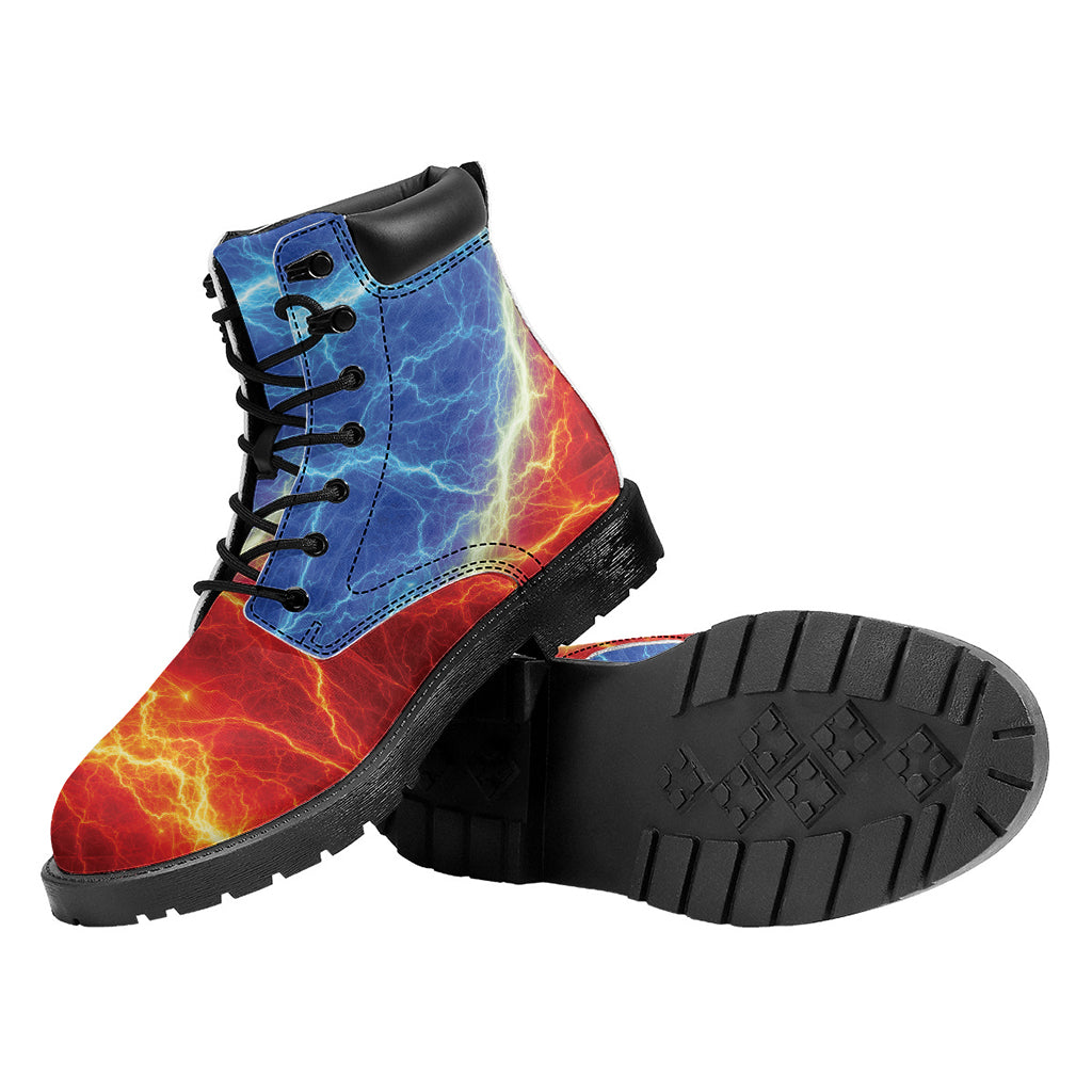 Blue And Red Lightning Print Work Boots