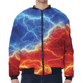 Blue And Red Lightning Print Zip Sleeve Bomber Jacket