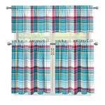 Blue And Red Madras Pattern Print 3 Piece Kitchen Curtains