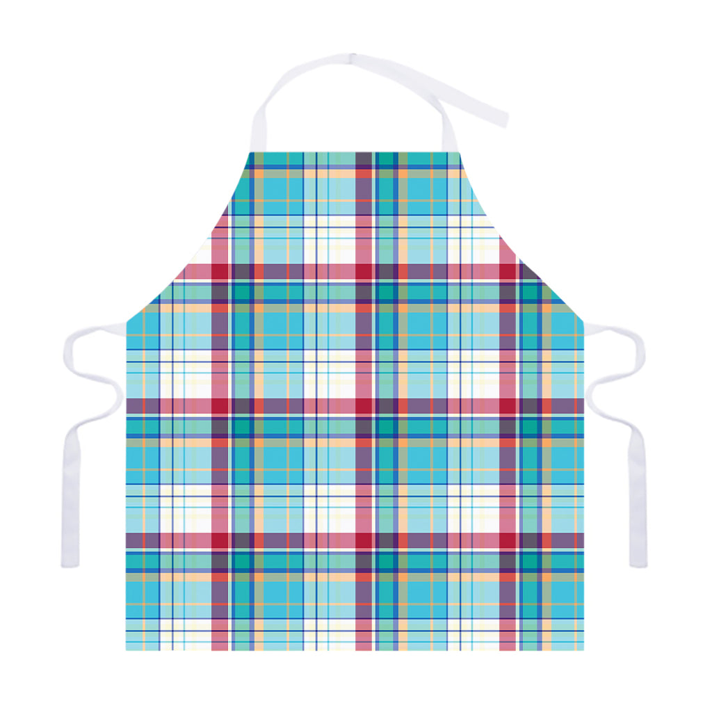 Blue And Red Madras Pattern Print Adjustable Apron
