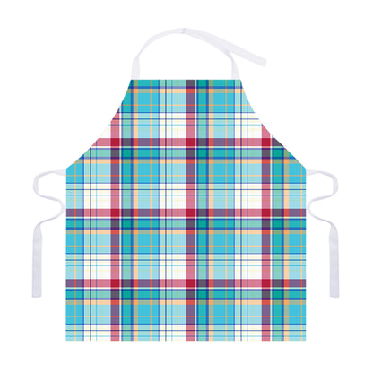Blue And Red Madras Pattern Print Adjustable Apron