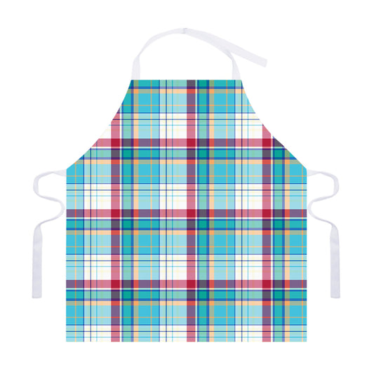 Blue And Red Madras Pattern Print Adjustable Apron