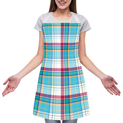 Blue And Red Madras Pattern Print Adjustable Apron