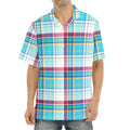 Blue And Red Madras Pattern Print Aloha Shirt