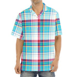 Blue And Red Madras Pattern Print Aloha Shirt