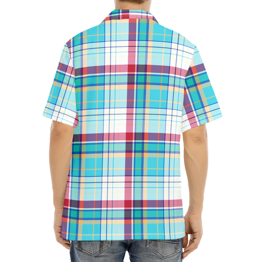 Blue And Red Madras Pattern Print Aloha Shirt