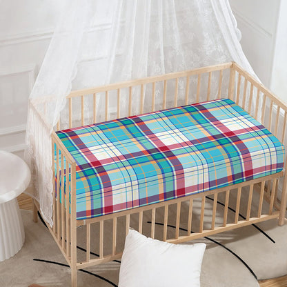 Blue And Red Madras Pattern Print Baby Crib Sheet