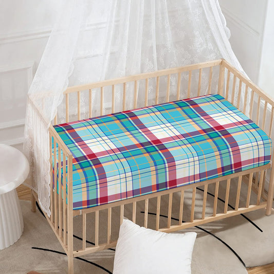 Blue And Red Madras Pattern Print Baby Crib Sheet