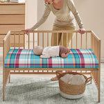 Blue And Red Madras Pattern Print Baby Crib Sheet