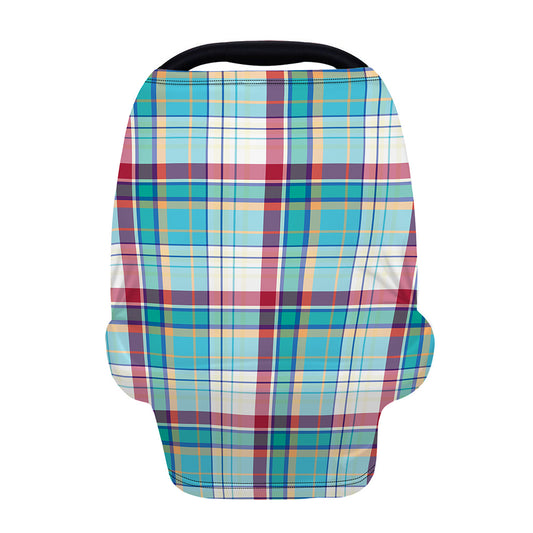 Blue And Red Madras Pattern Print Baby Seat Cover