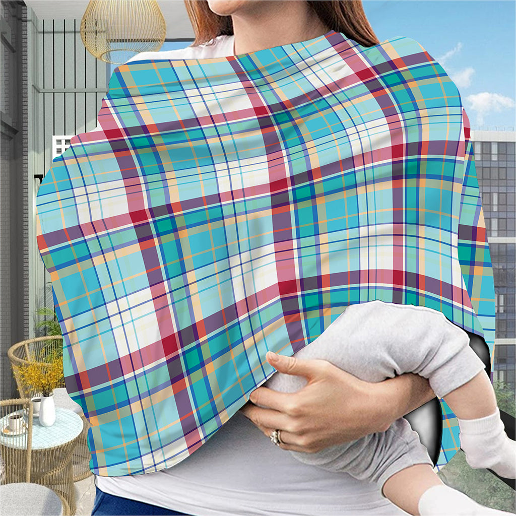 Blue And Red Madras Pattern Print Baby Seat Cover