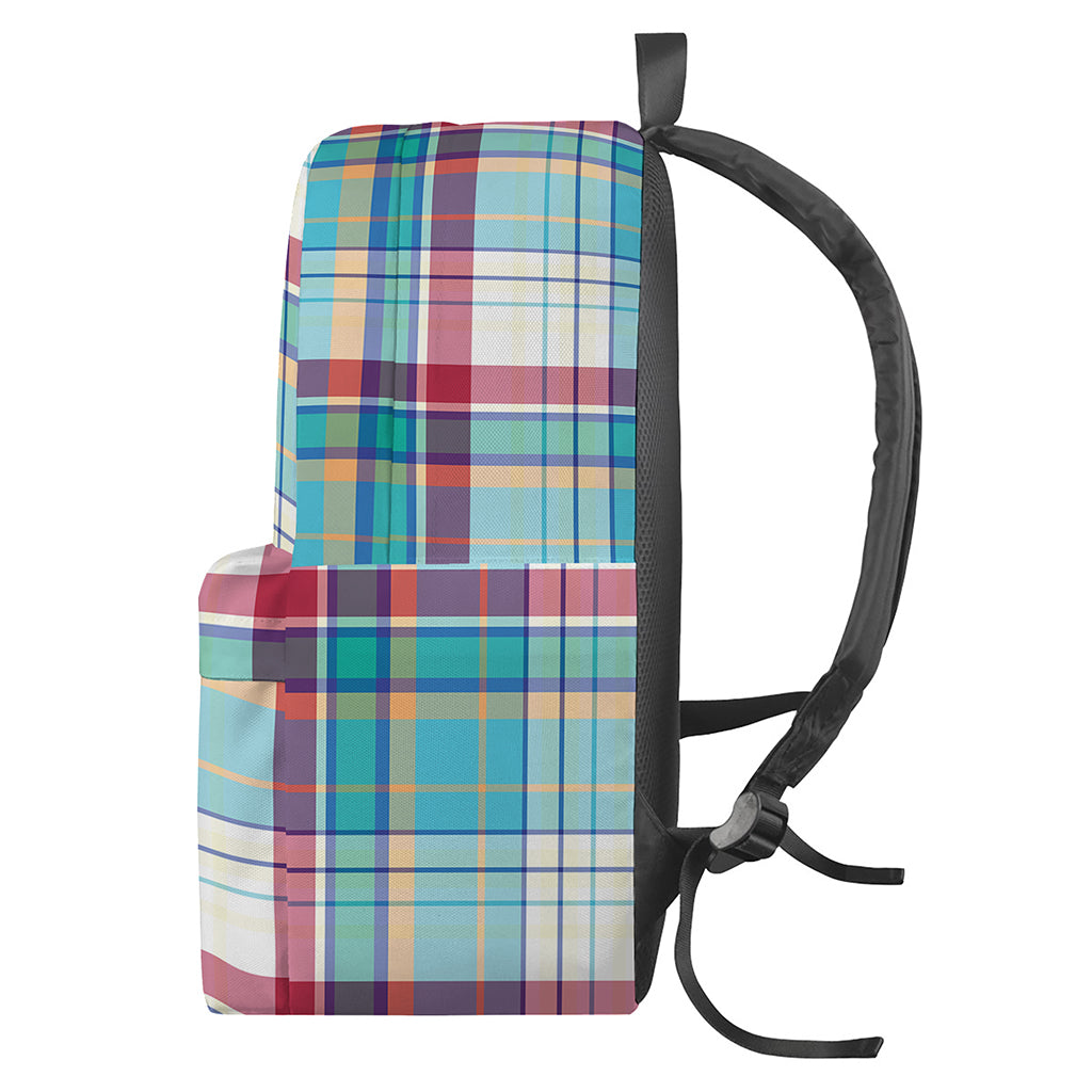 Blue And Red Madras Pattern Print Backpack