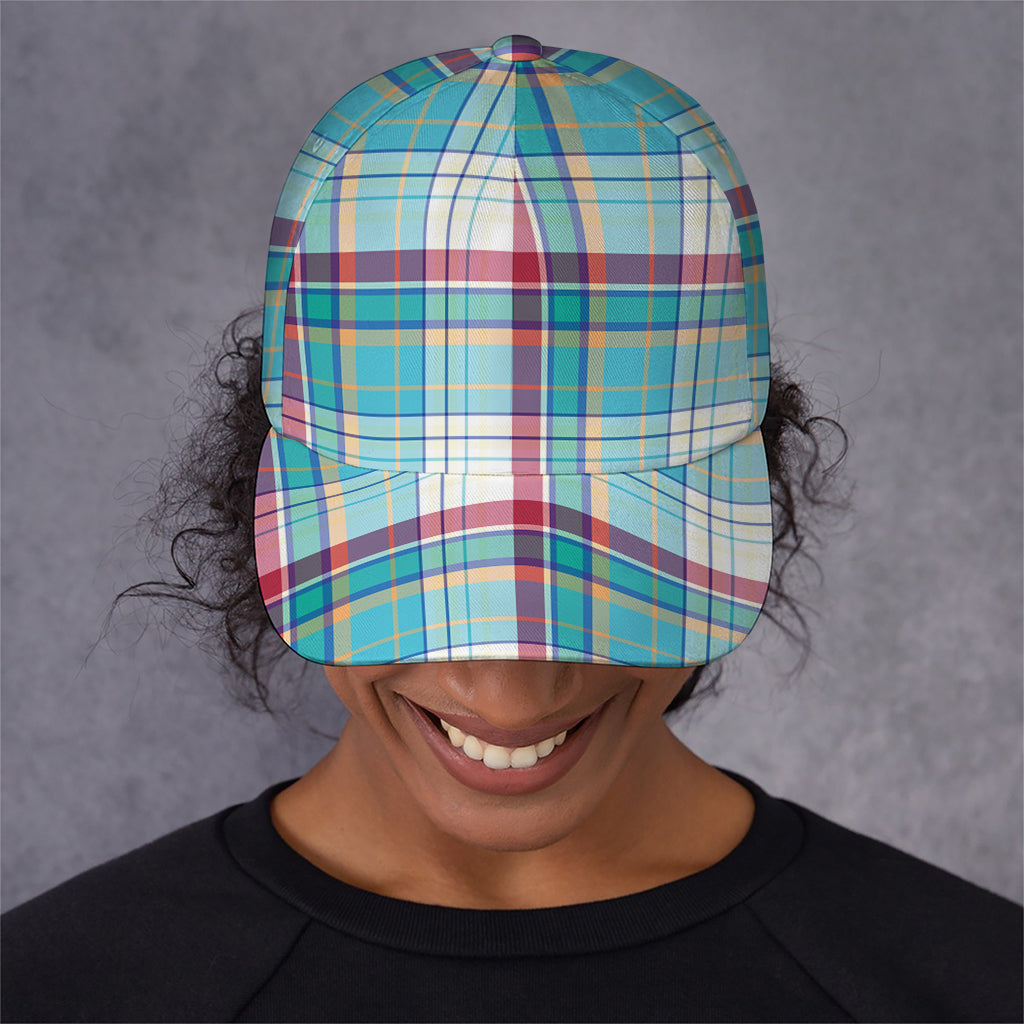 Blue And Red Madras Pattern Print Baseball Cap